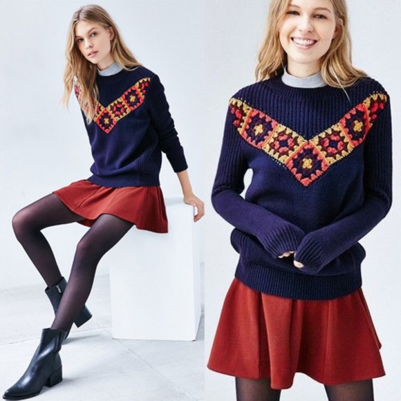 Urban Outfitters Sweaters - UO Ecote Navy Blue Crochet V Inset Luna Sweater